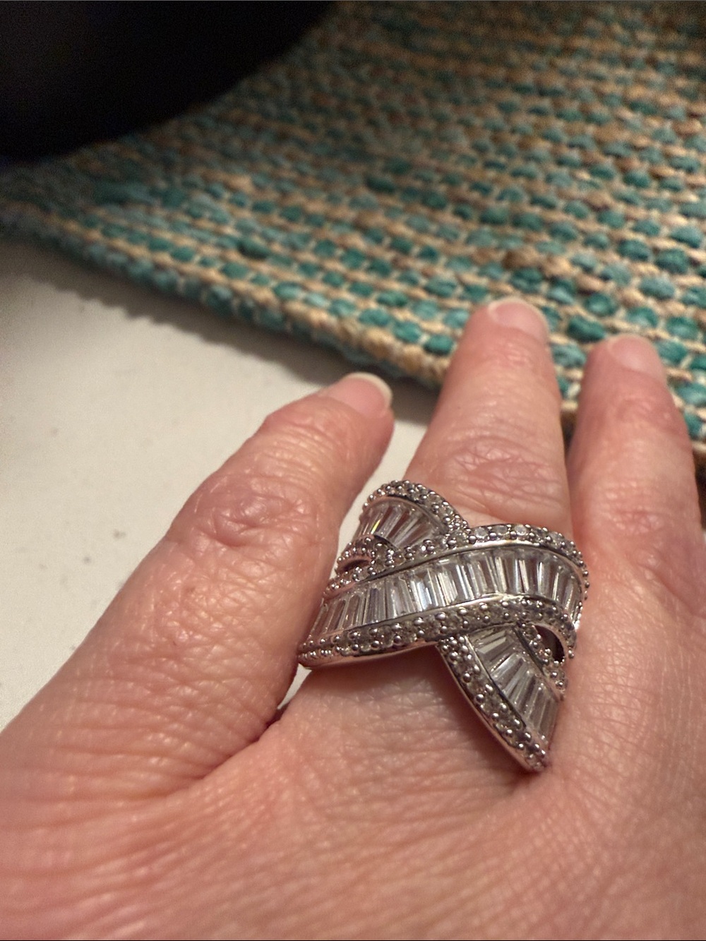 Sterling Silver Criss-Cross CZ Statement Ring - White